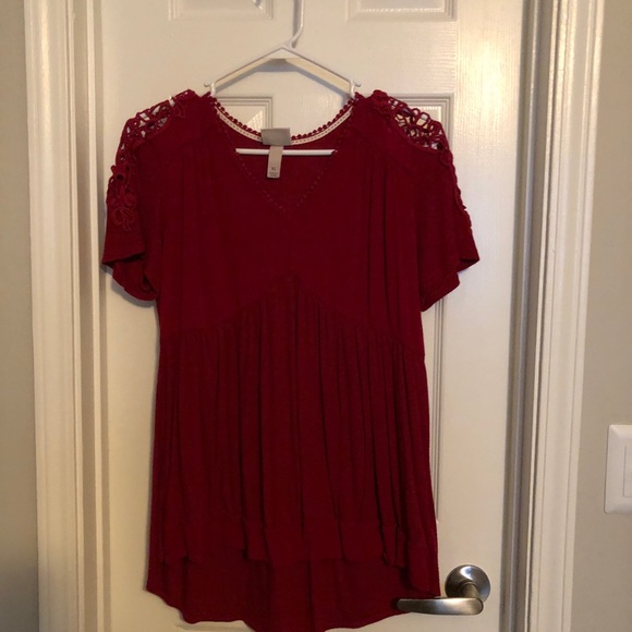 Knox Rose Tops - Burgundy with shoulder detail babydoll top